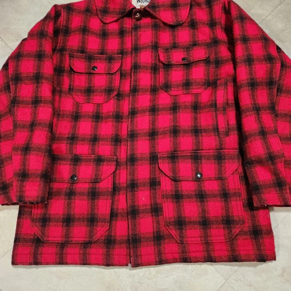 VTG Woolrich Mens 40 Red Buffalo Plaid Heavy Wool Mackinaw‎ Coat USA #523 Jacket